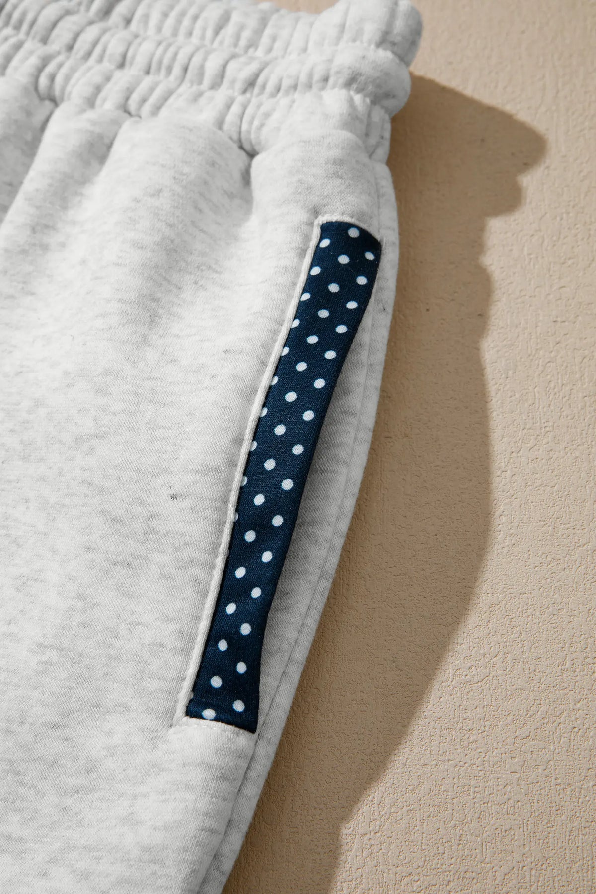Polka Dot Patchwork Mock Neck Pullover Casual Shorts Set – Light Grey