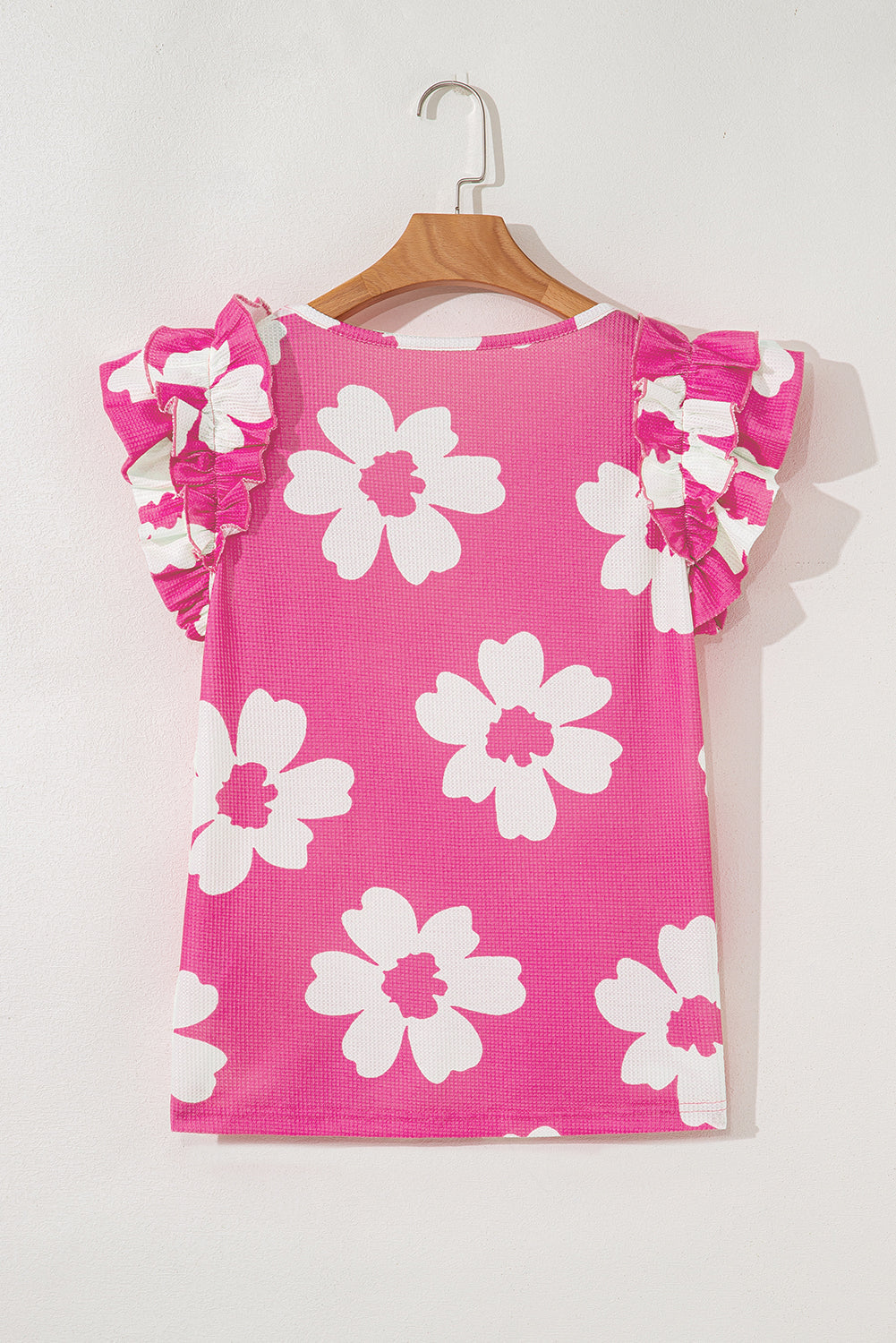 Floral Textured Ruffled Short Sleeve Square Neck Blouse eAura
