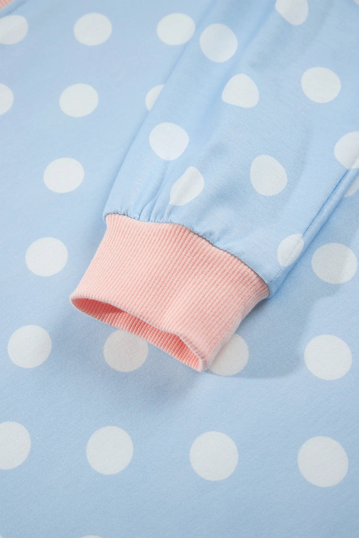 Polka Dot Contrast Trim Long Sleeve Top Drawstring Shift Pants Set – Pink