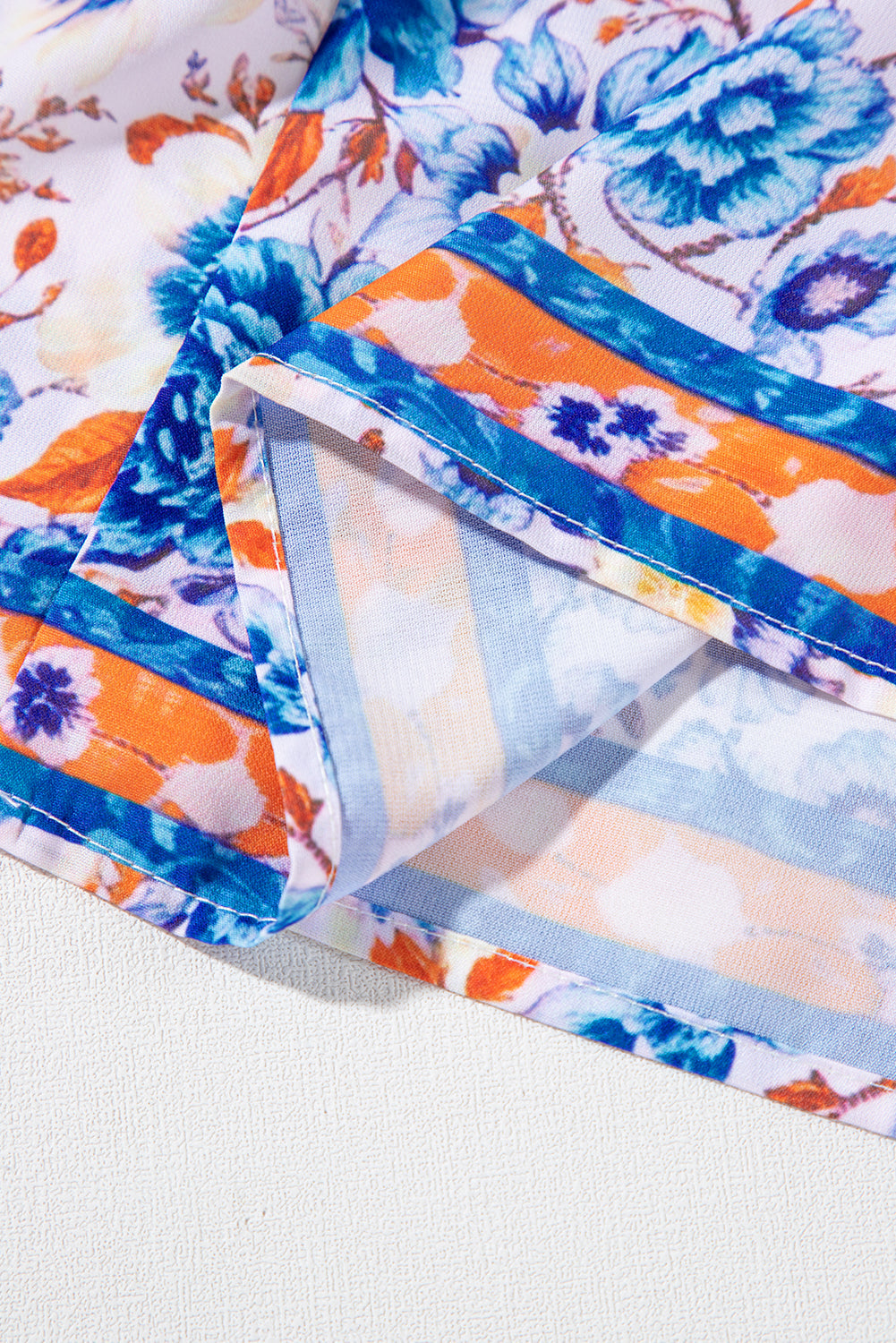 Sky Blue Mixed Floral Print Tie Split Neck Short Sleeve Dress eAura