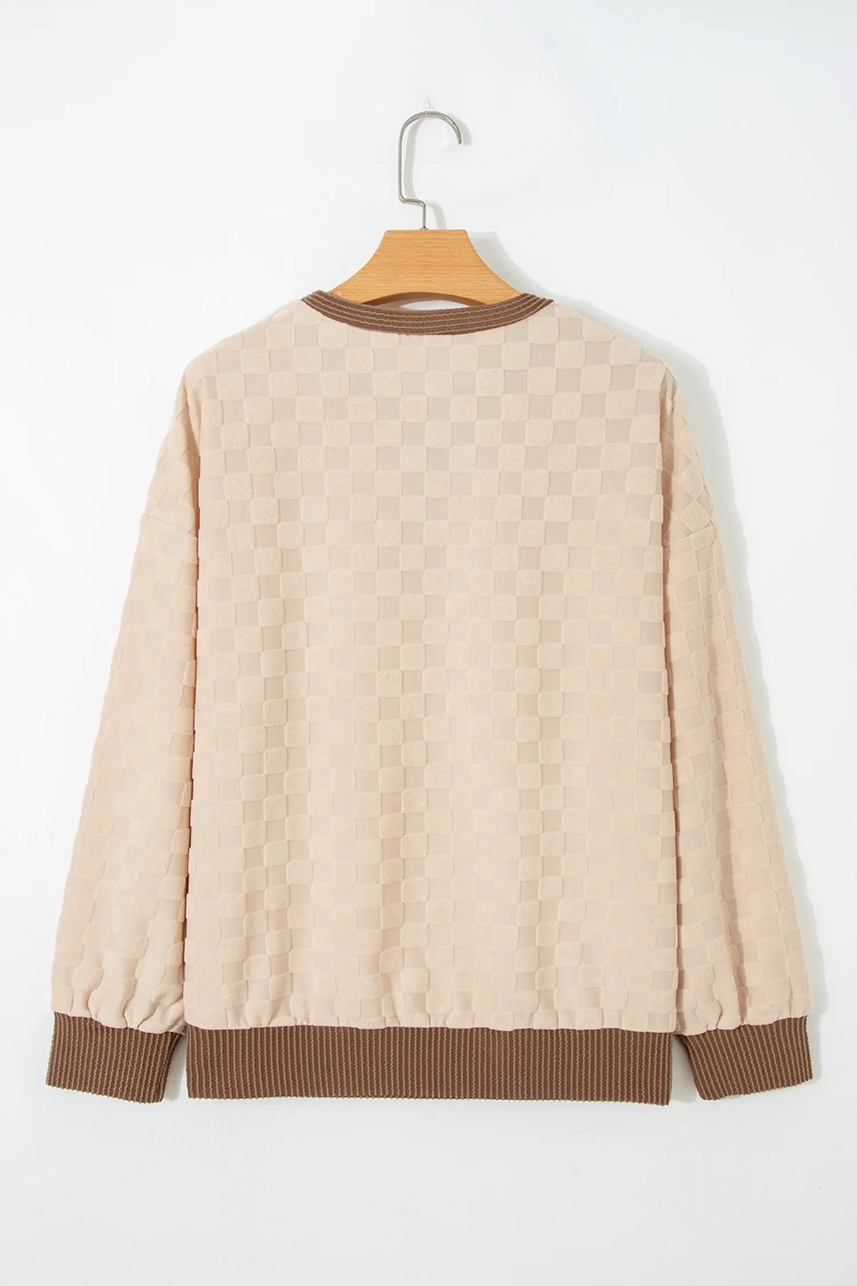 Plush Checkered Contrast Twisted Rib Long Sleeve Top – Parchment