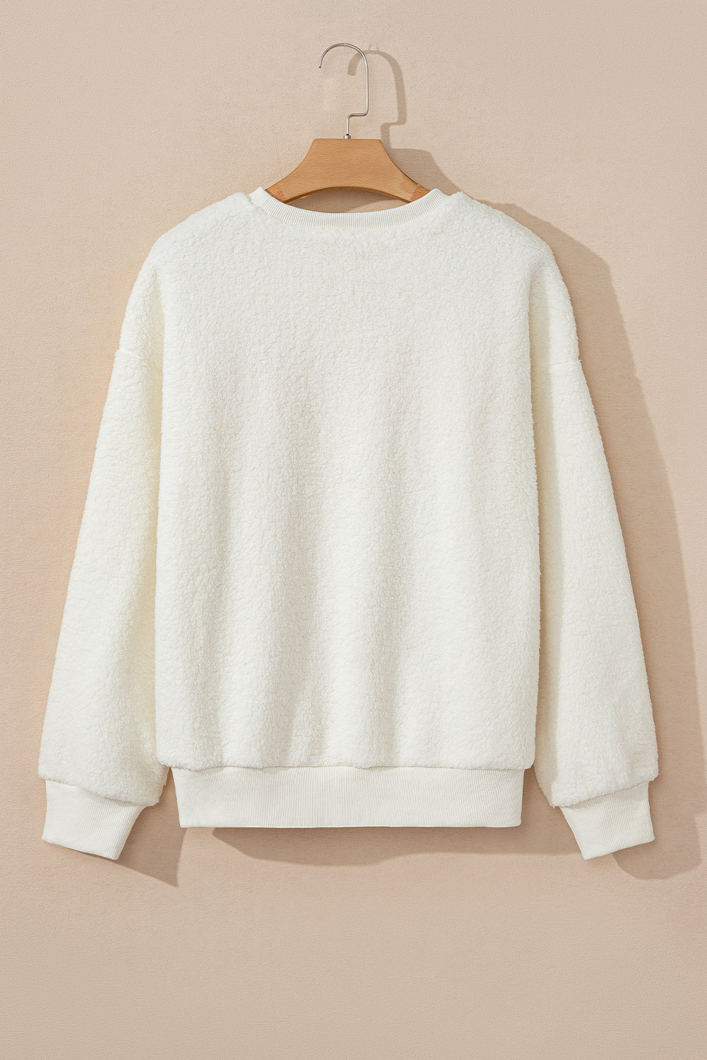 Beige Sherpa HOWDY Patched Pullover Sweatshirt eAura