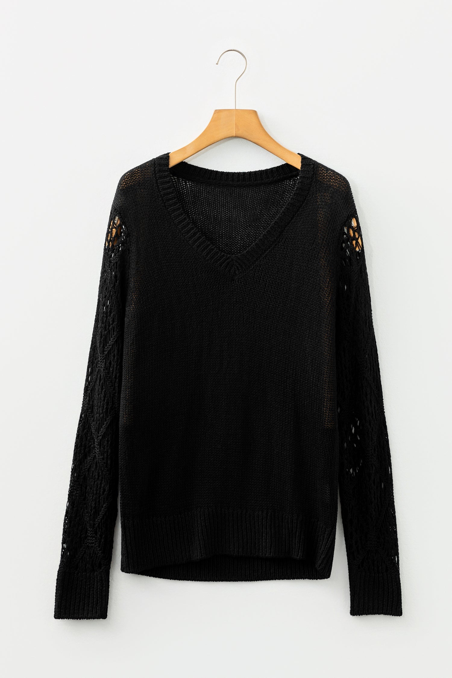 V-Neck Pointelle Knit Sleeve Sweater - Sweaters & Cardigans/Sweaters