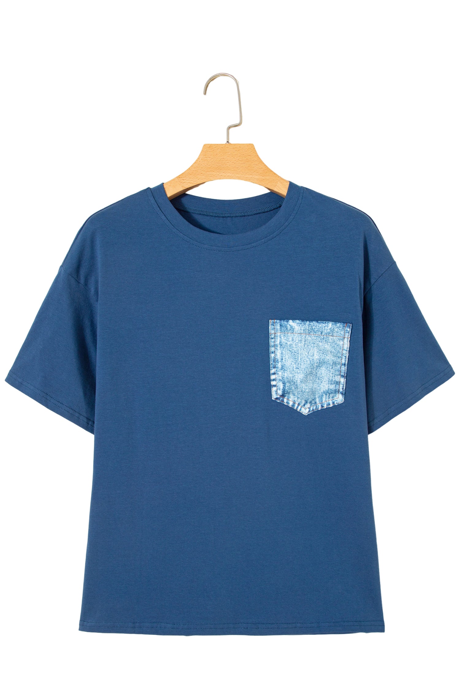 Colour Block Chest Pocket Patched Casual Short Sleeve Top