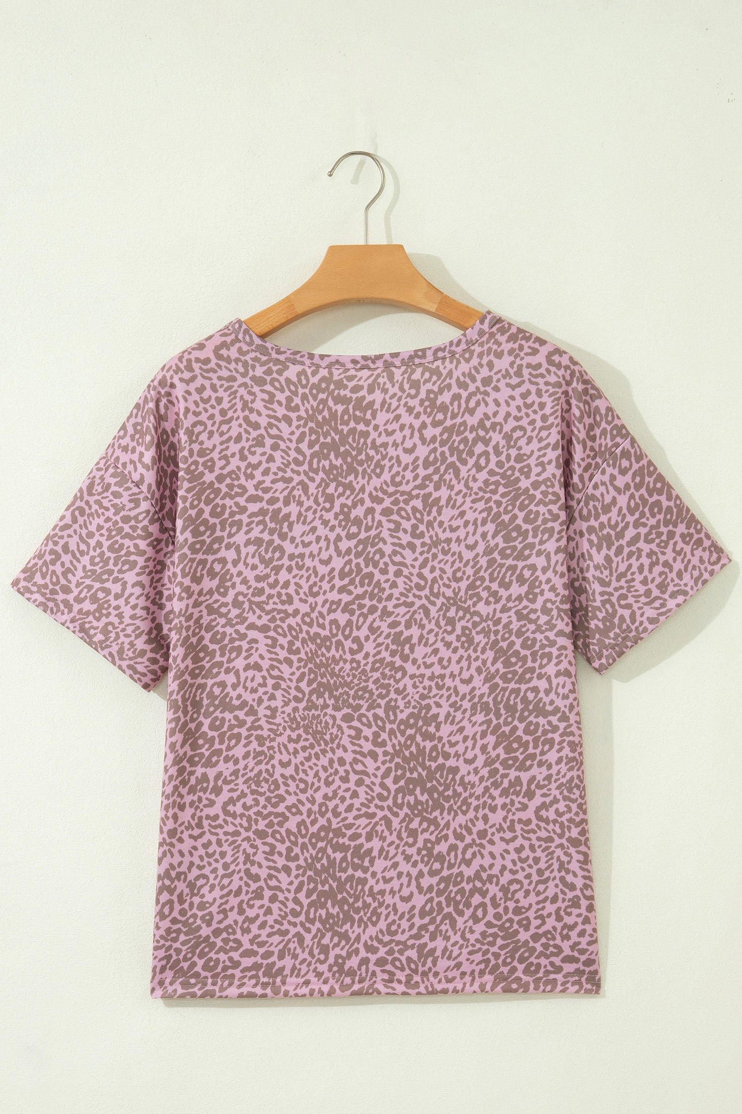 Leopard Print Studded Star Patch Loose Tee – Khaki & Pink