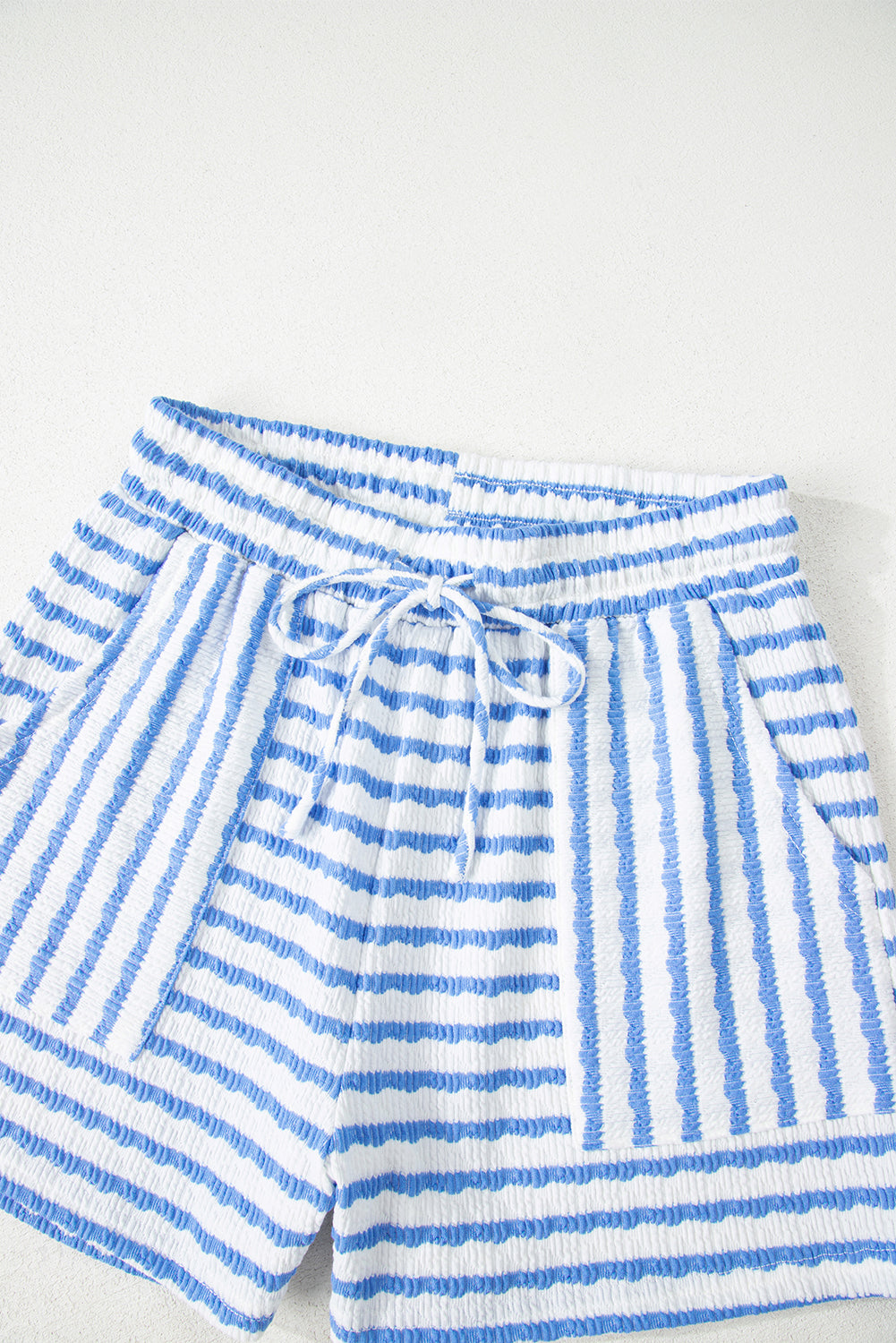 Black Stripe Knitted Short Sleeve Top and Drawstring Shorts Set eAura