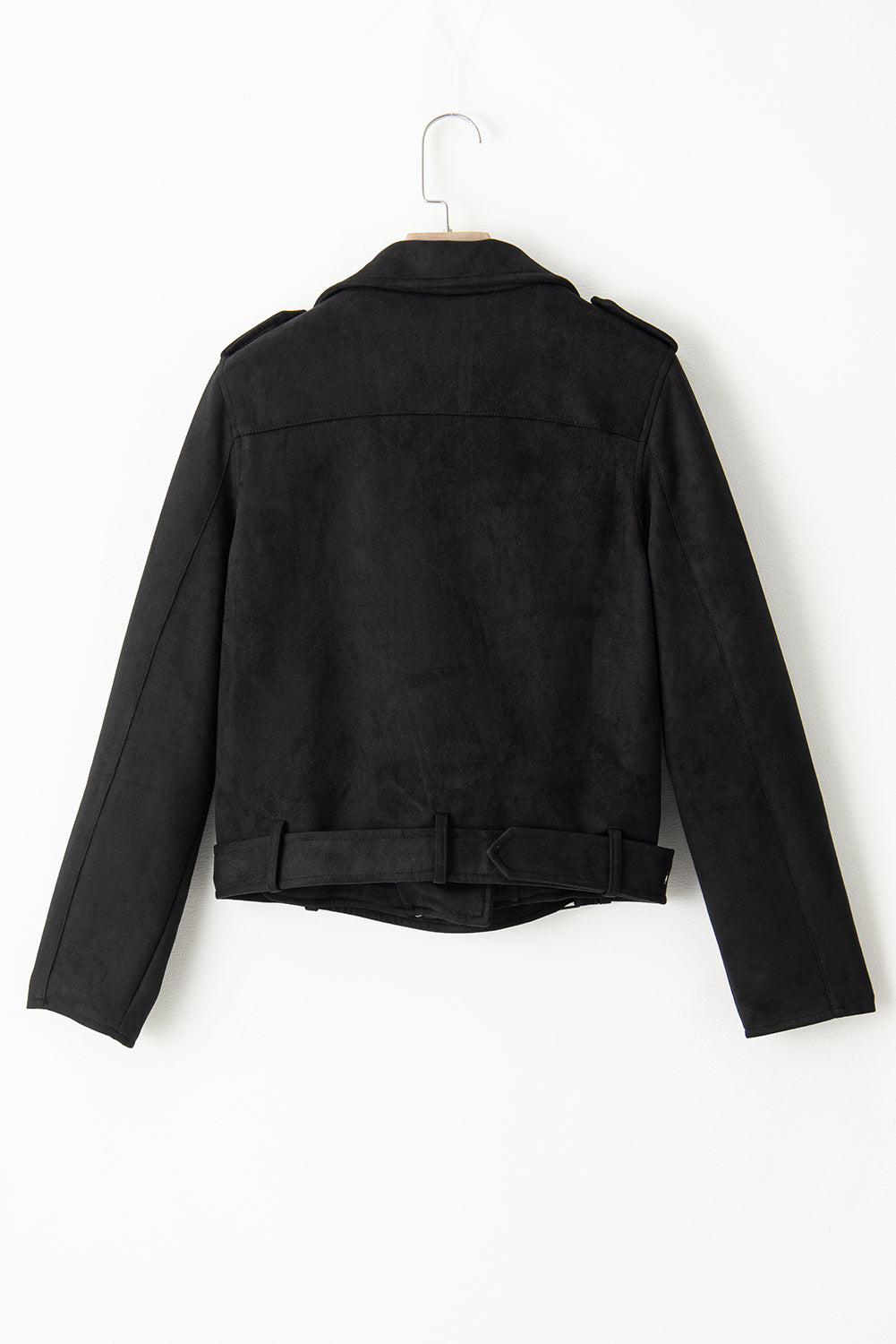 Black Asymmetric Zipper Belted Hem Jacket Beagle Boutique Fashion Outlet