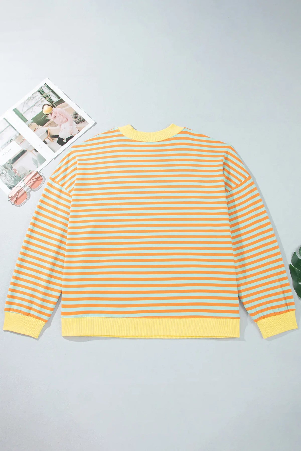 High Neck Striped Colourblock Tunic Plus Size Sweatshirt – Orange Stripe