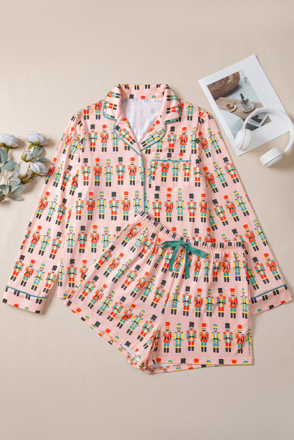 Pink Nutcracker Long Sleeve Button Up and Shorts Pyjamas - eAura