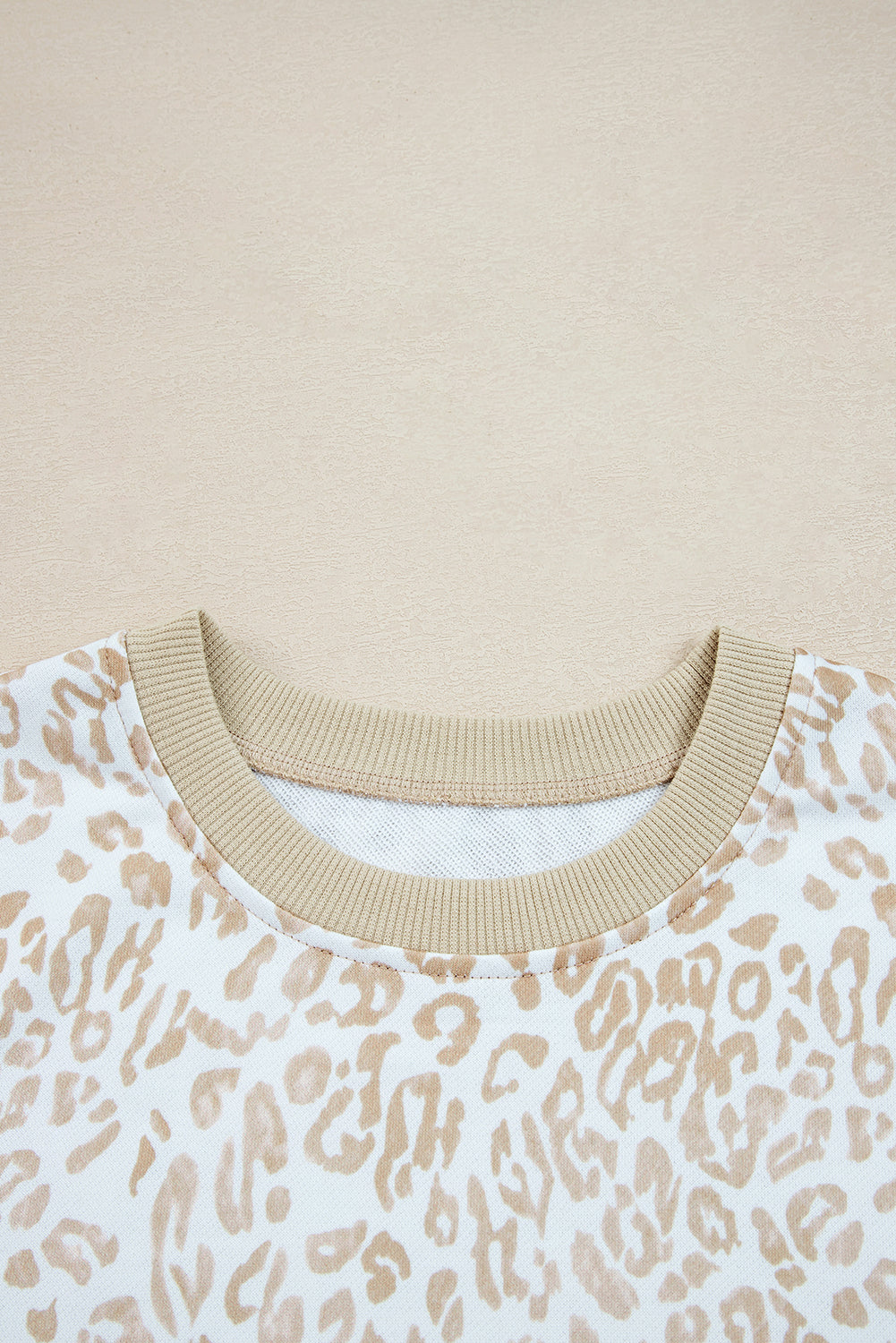 Leopard Ruffle Detail Ribbed Trim Round Neck Sweatshirt - eAura