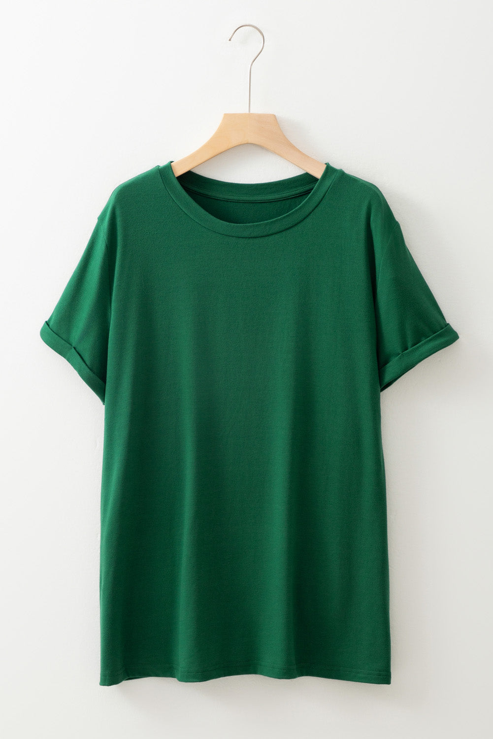 Dark Green Round Neck Rolled Sleeve Plus Size T-shirt BB Fashion Outlet