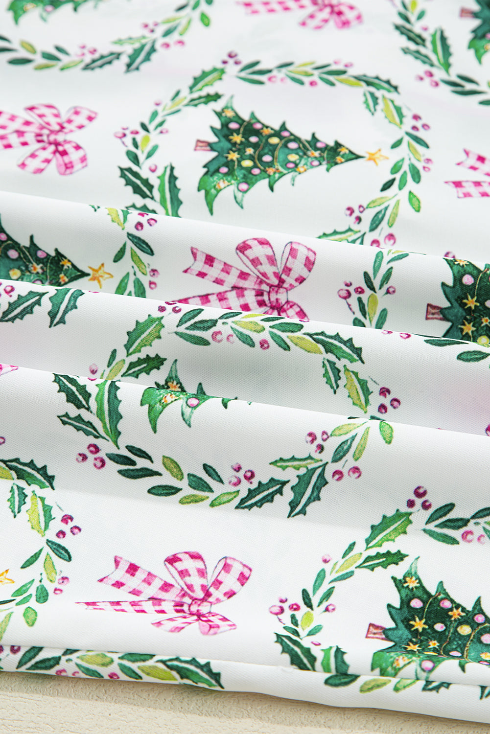 Christmas Print Velvet Trim Bow Knot Pyjama Shorts Set - eAura