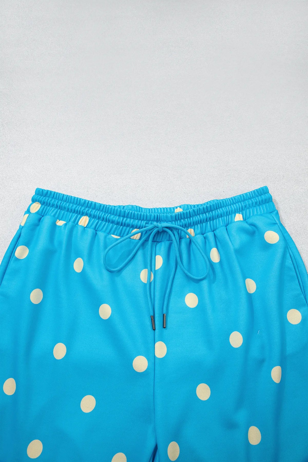 Polka Dot Hooded Drawstring Long Sleeve Plus Size Set – Blue