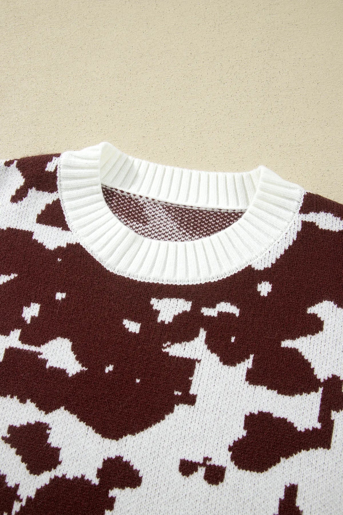 Western Print Cow Pattern Long Sleeve Round Neck Pullover Knitwear Sweater