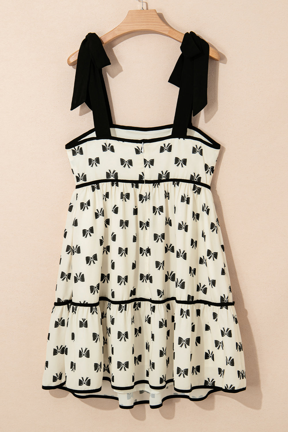 White Bow Knot Contrast Trim Tie Shoulder Mini Dress eAura