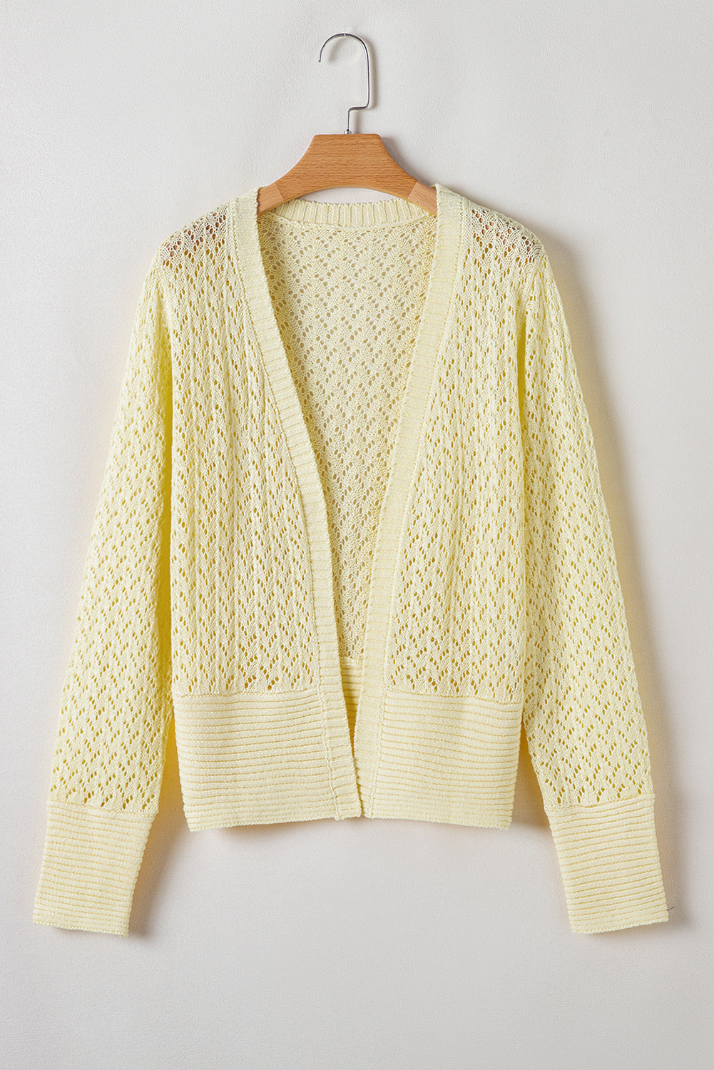 Yellow Cream Pointelle Knit Open Front Short Cardigan eAura