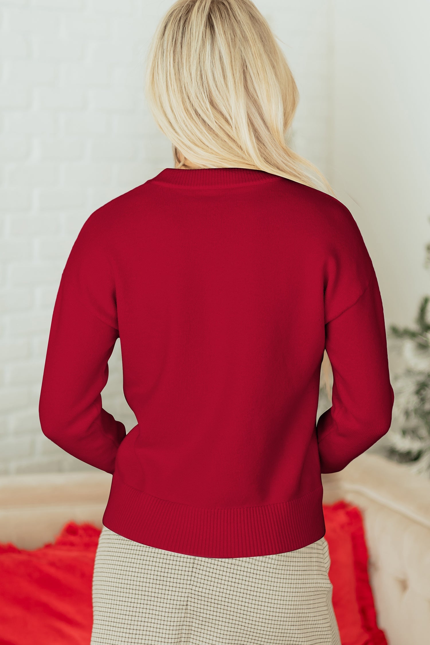 Sequinned Bow Graphic Christmas Holiday Sweater - Sweaters & Cardigans/Sweaters