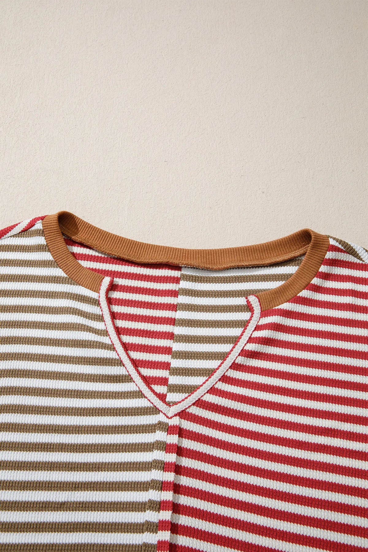 Red Striped Colourblock V Neck Long Sleeve Top – Red Stripe