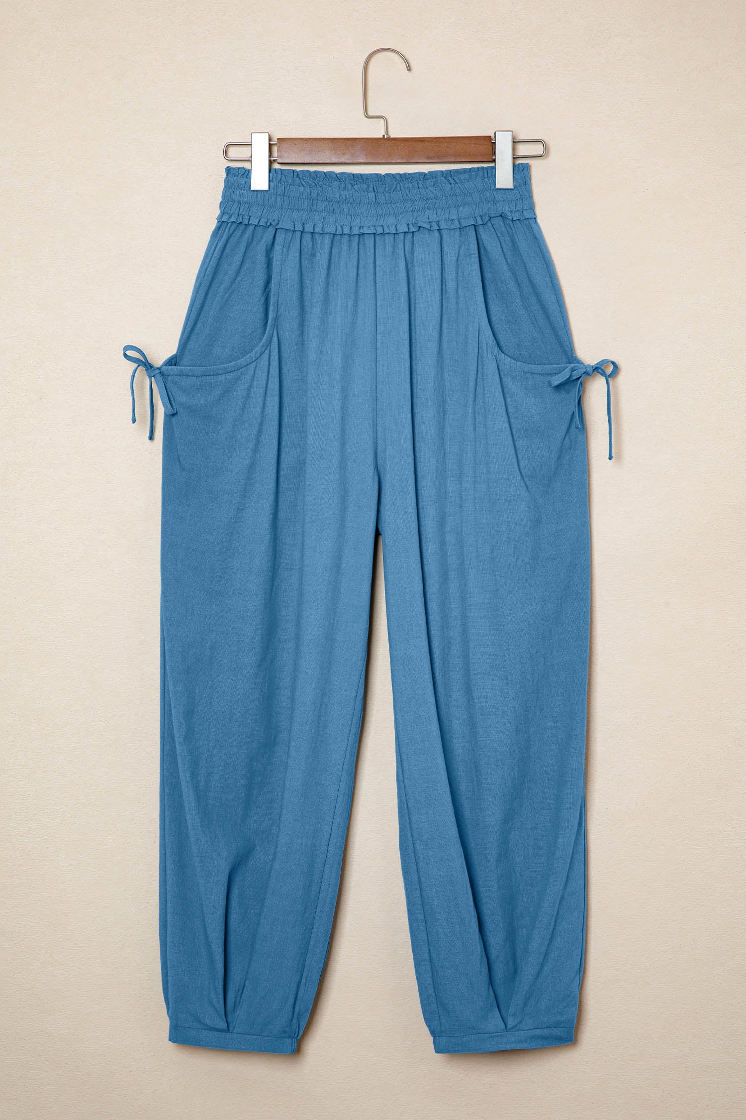 Prussian Blue Smocked Waist Casual Jogger Style Pants