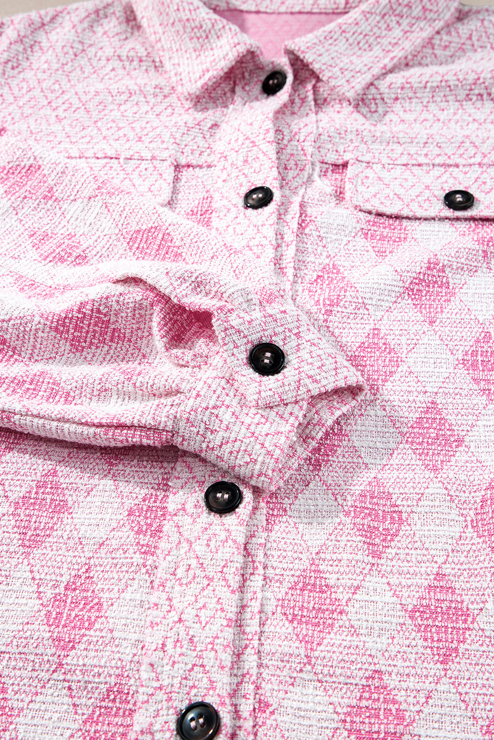 Delicacy Geometric Print Textured Flap Detail Shacket with Pocket Beagle Boutique Fashion Outlet