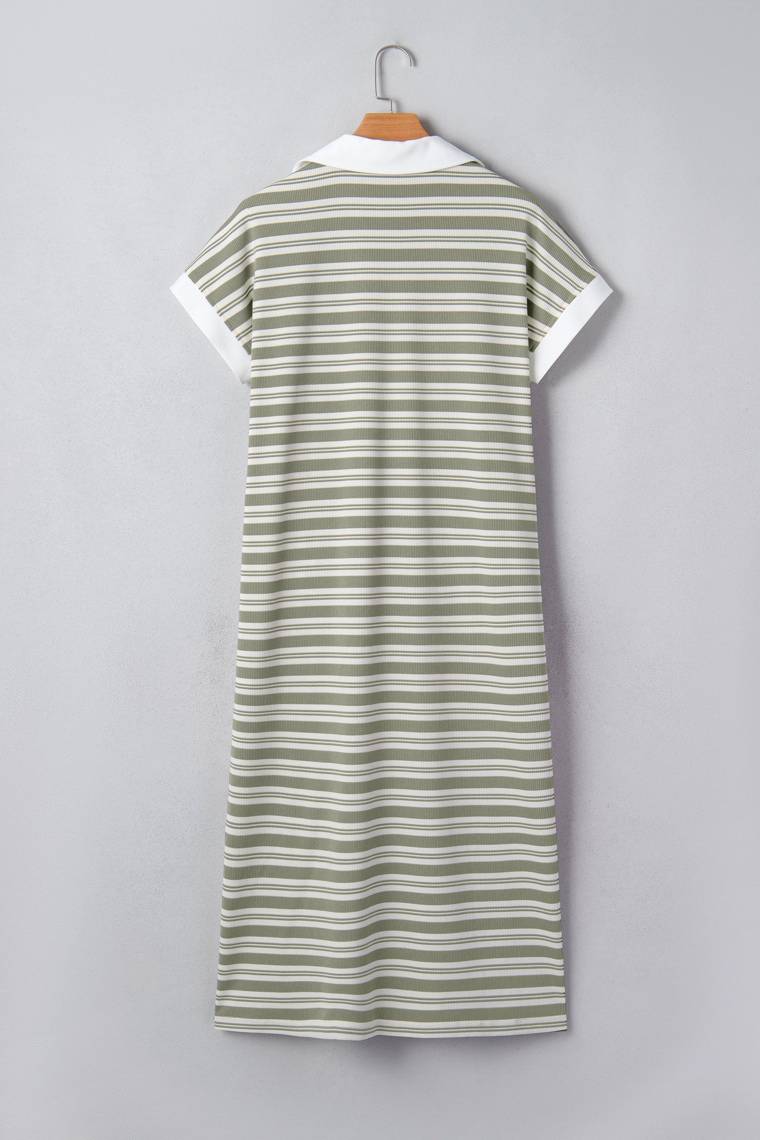 Stripe Collared V-Neck Short Sleeve T-Shirt Midi Dress with Pockets