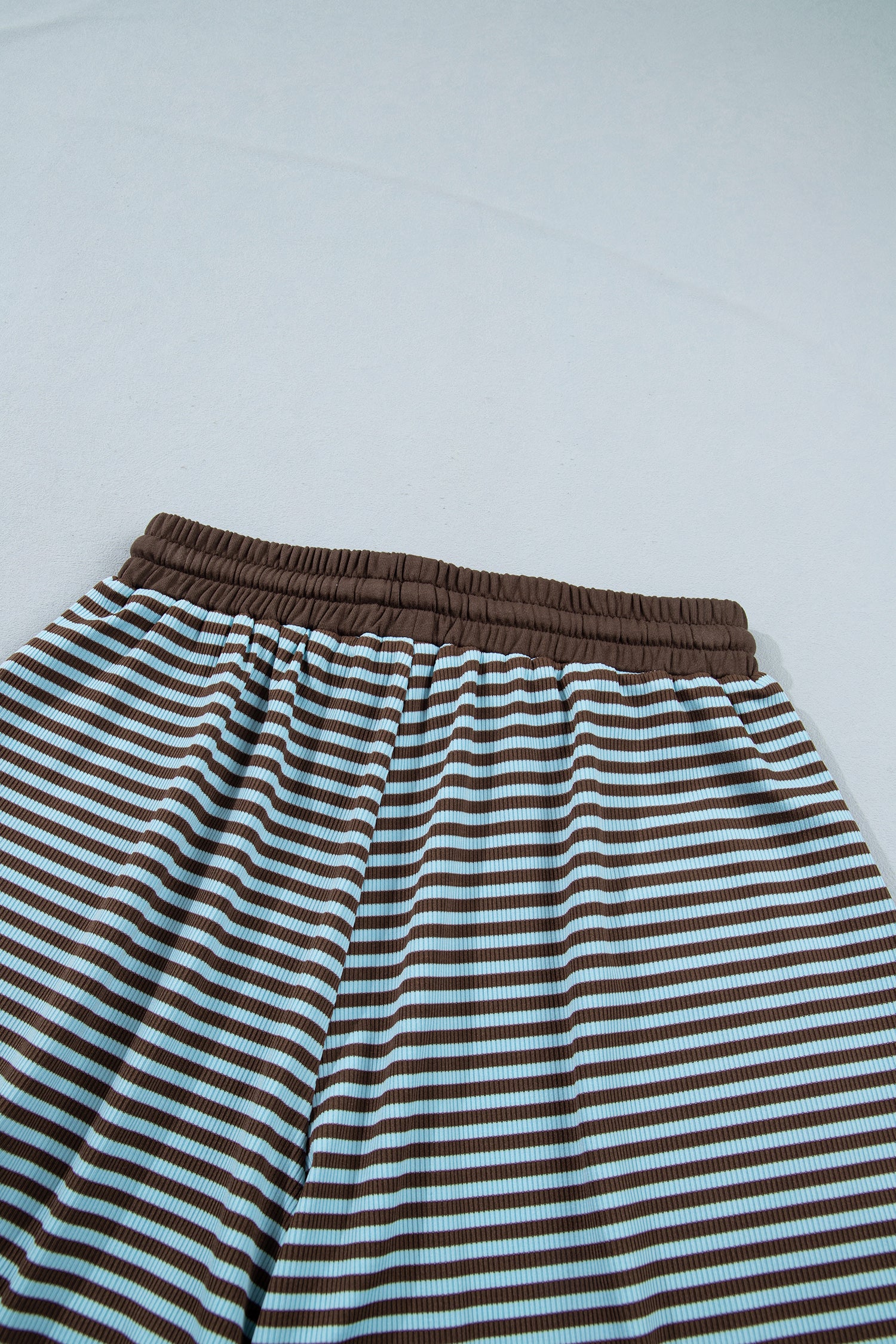 Oversized Long Sleeve Top Drawstring Loose Shorts 2pcs Set – Brown Stripe
