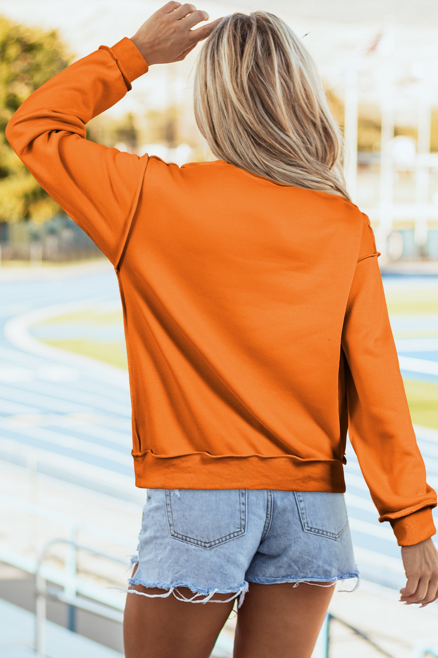 Carrot Oversize Drop Shoulder Reversible Mock Neck Sweatshirt – Orange