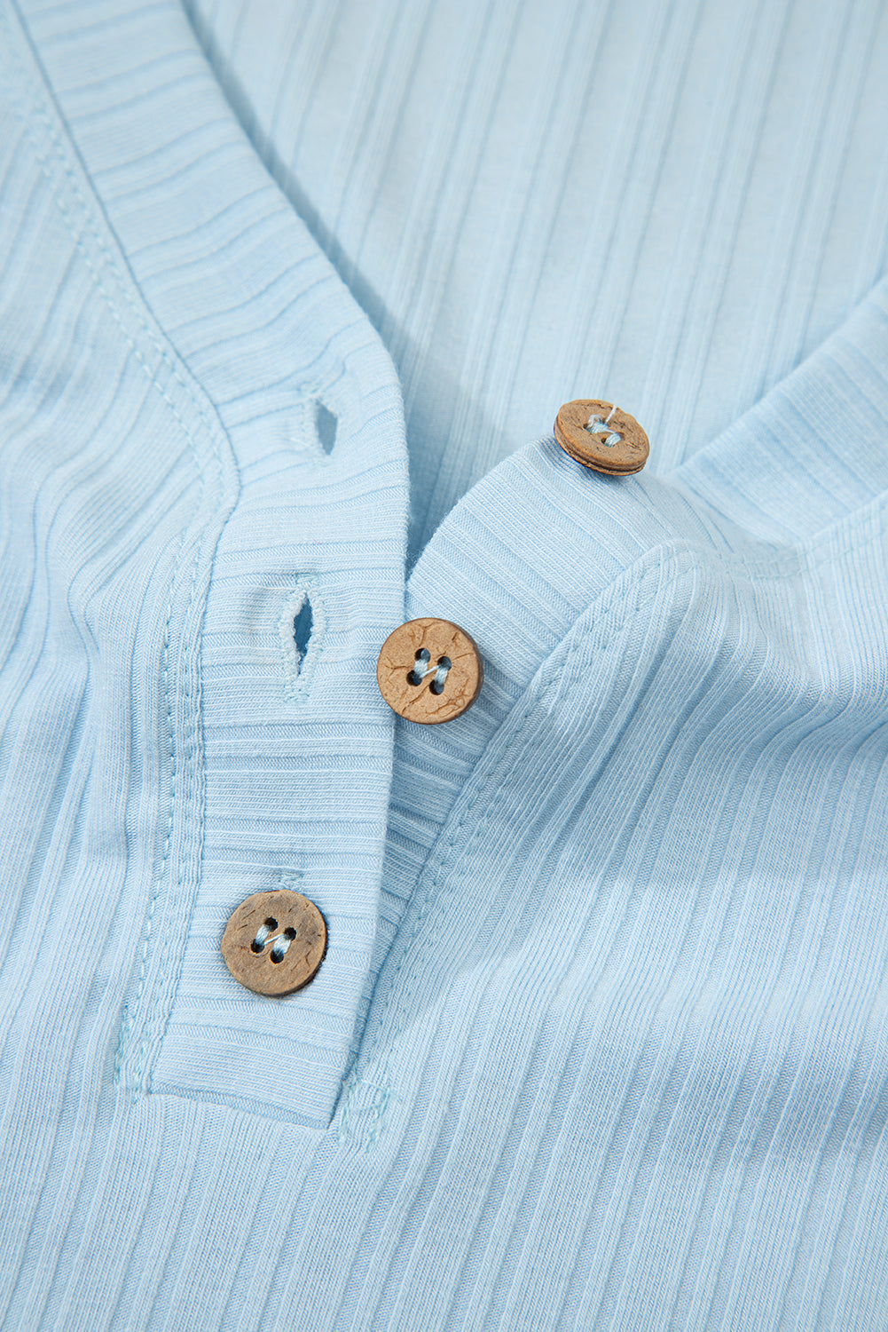 Beau Blue Ribbed Button V Neck Tank Top and Shorts Set - eAura