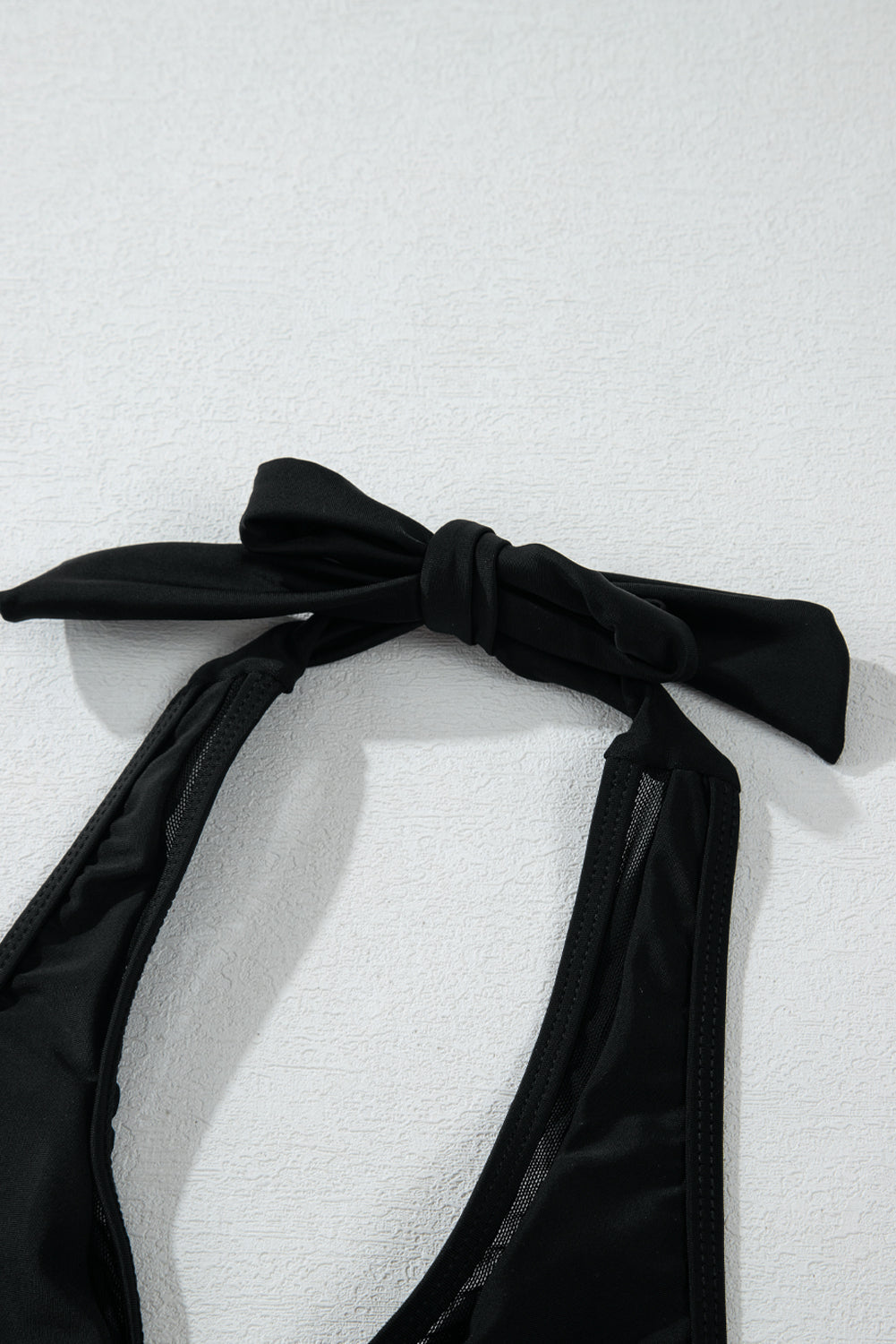 Black Sheer Mesh Edged Halter V Neck Push Up Bikini eAura