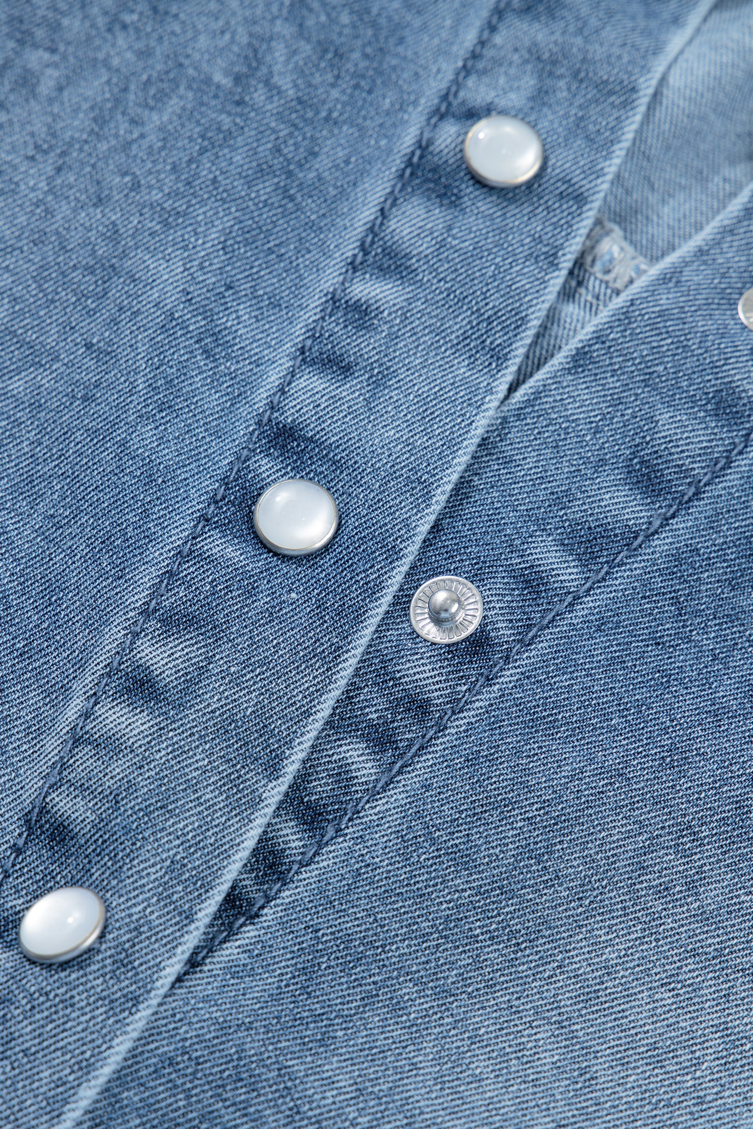 Frilled Short Sleeve Snap Button Denim Shirt