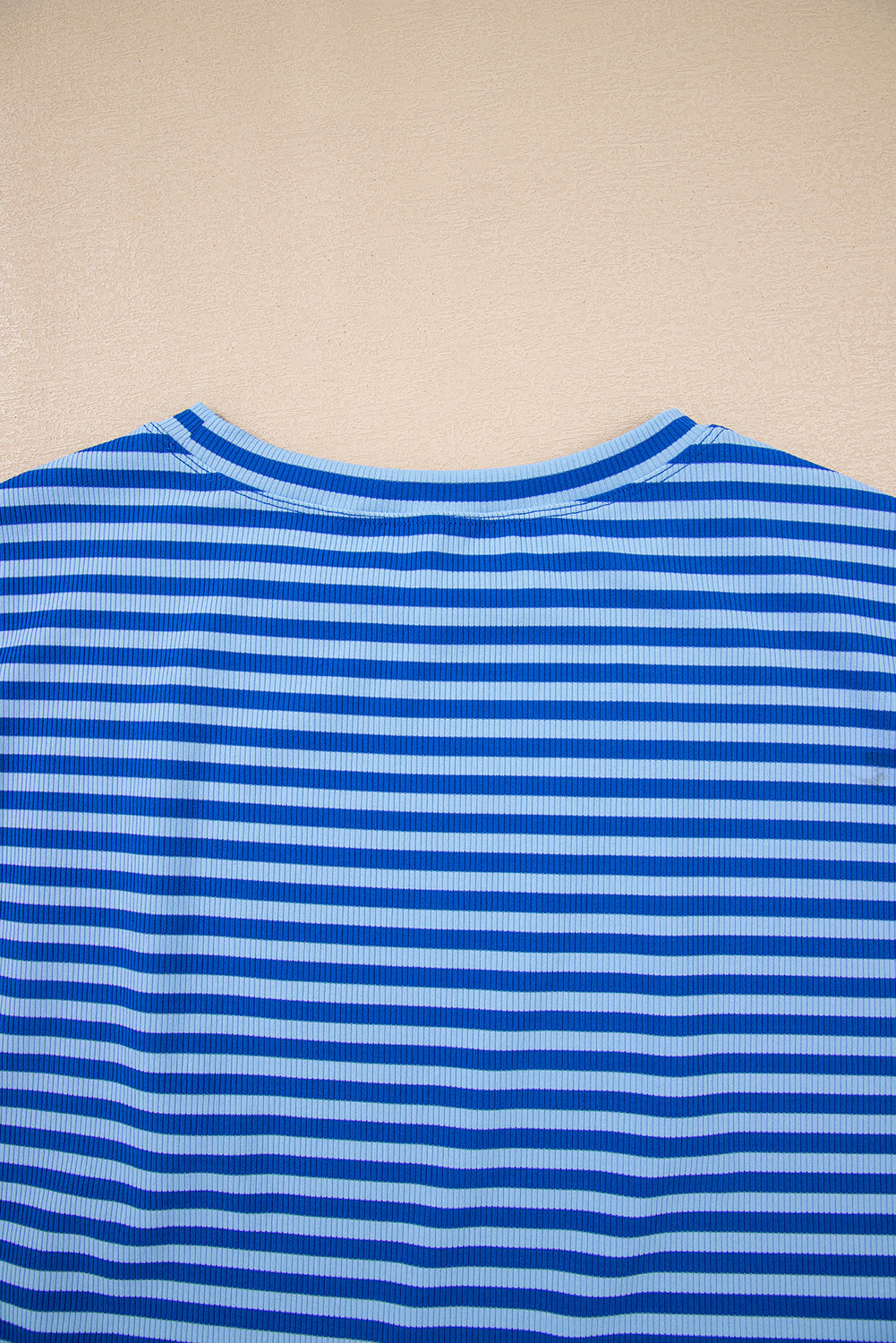 Blue Stripe Ribbed Cap Sleeve Round Neck T-Shirt eAura