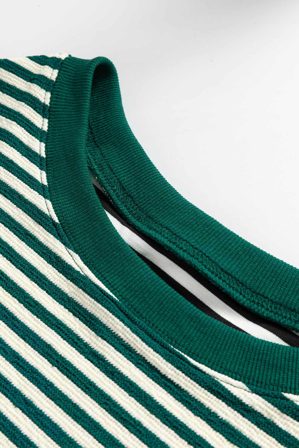 Green Stripe Loose Drop Shoulder Long Sleeve Top BB Fashion Outlet