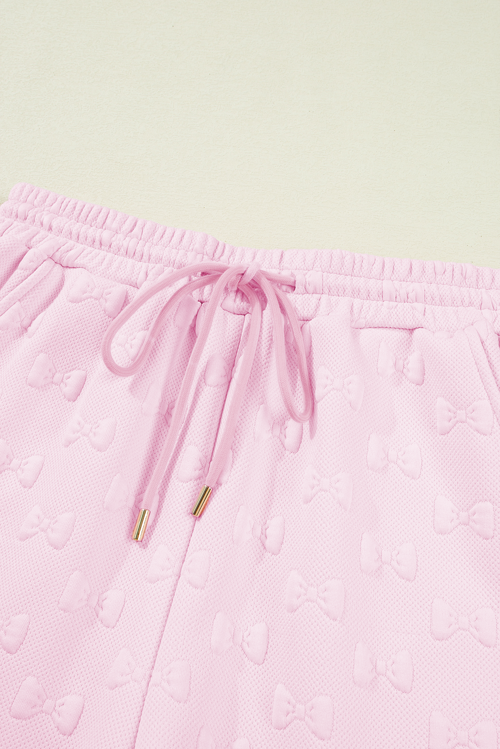 Pink Bow Jacquard Ruffle Sleeve Short 2pcs Outfit Co-ord eAura