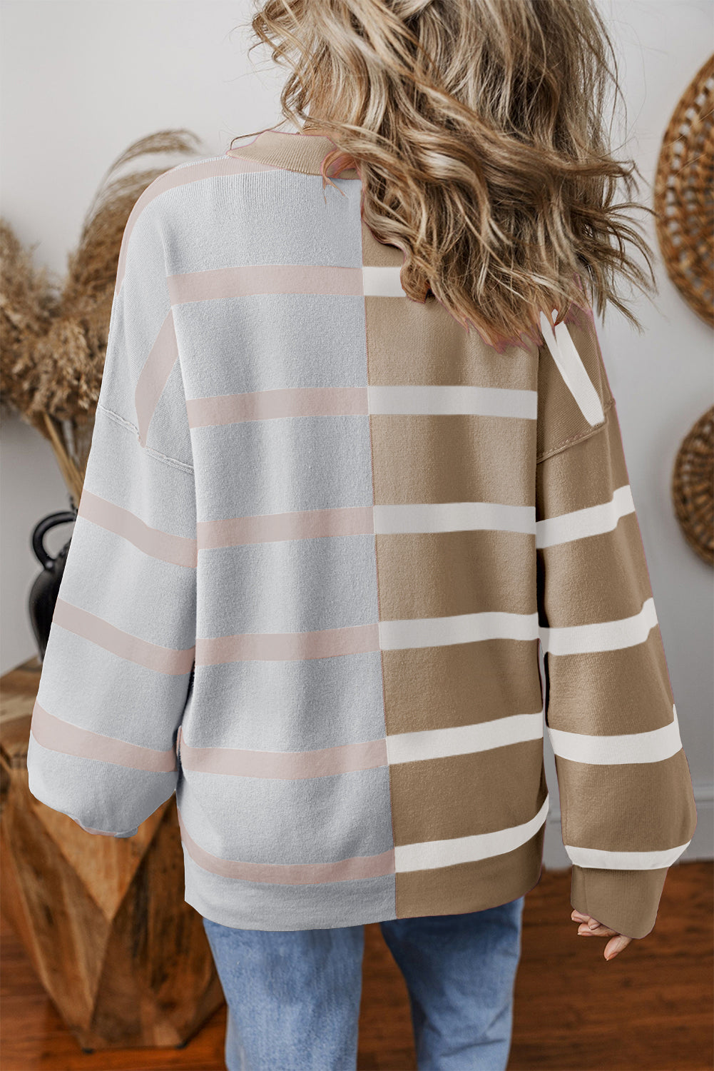 Pink Stripe Colourblock Oversized Sweater eAura