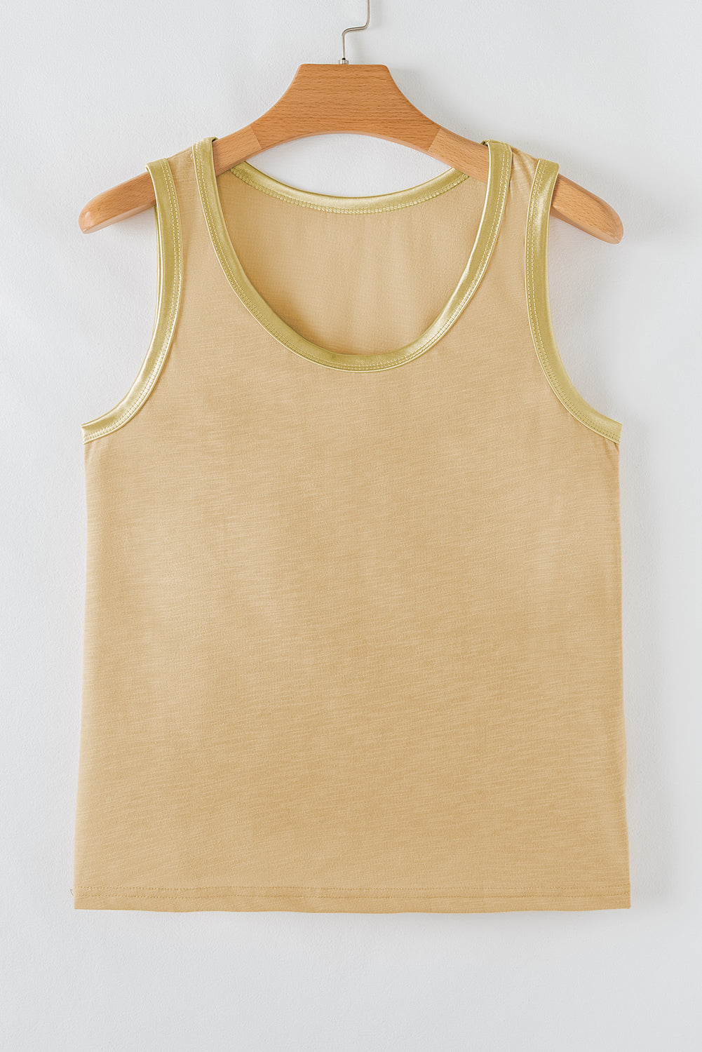Tan Metallic Sheen Edge Scoop Neck Tank Top - Tops/Tank Tops