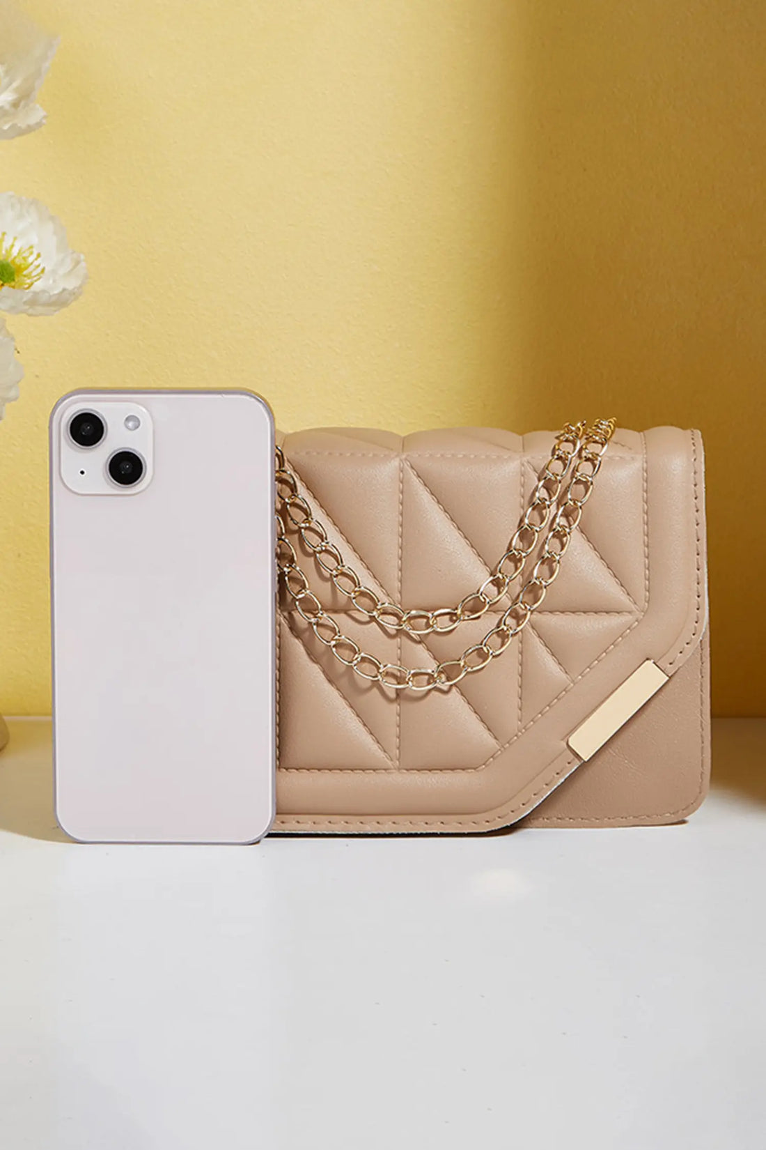 Quilted Asymmetric Flap Chain Strap Square Shoulder Bag