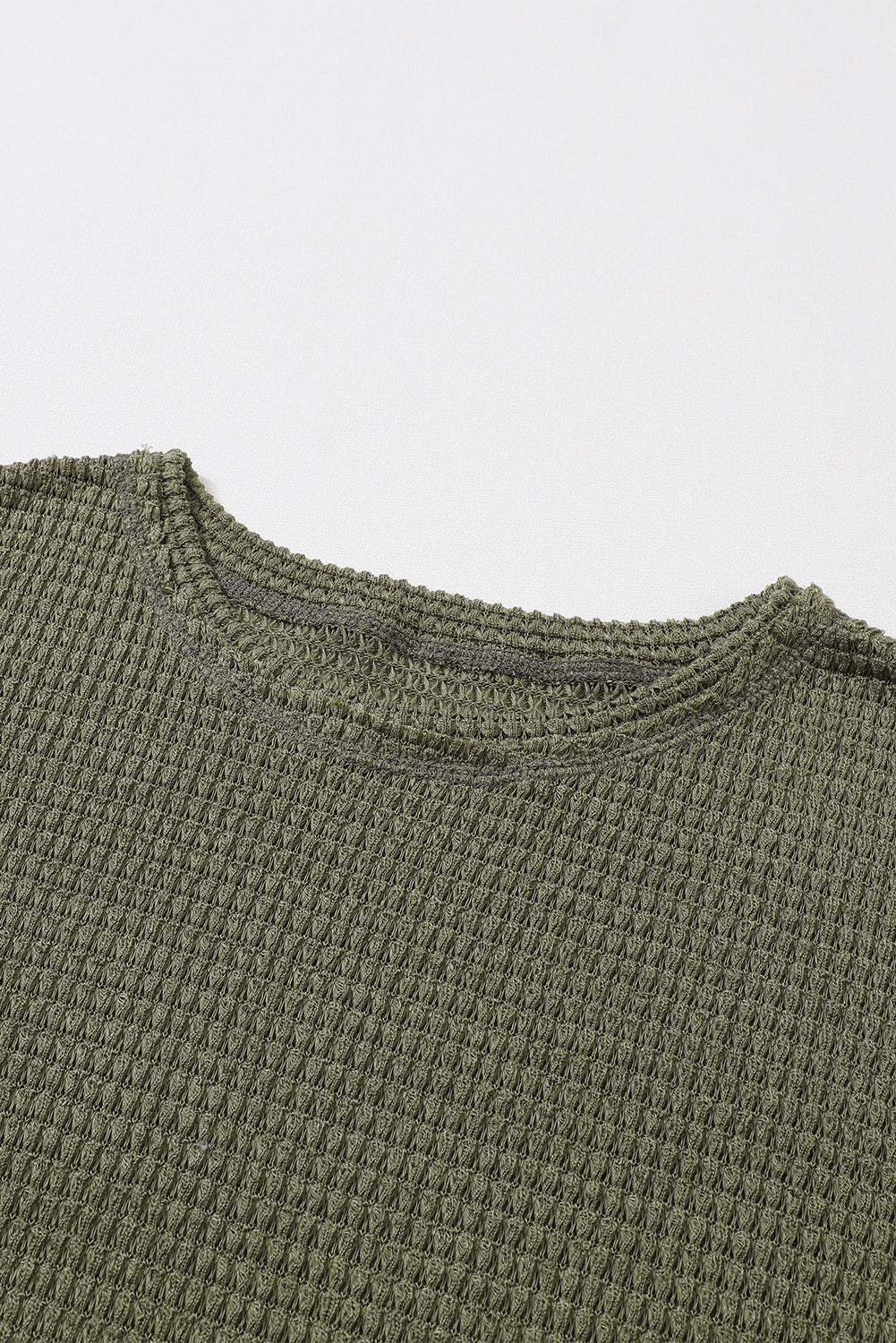Khaki Waffle Knit High Slits Oversized Top - eAura