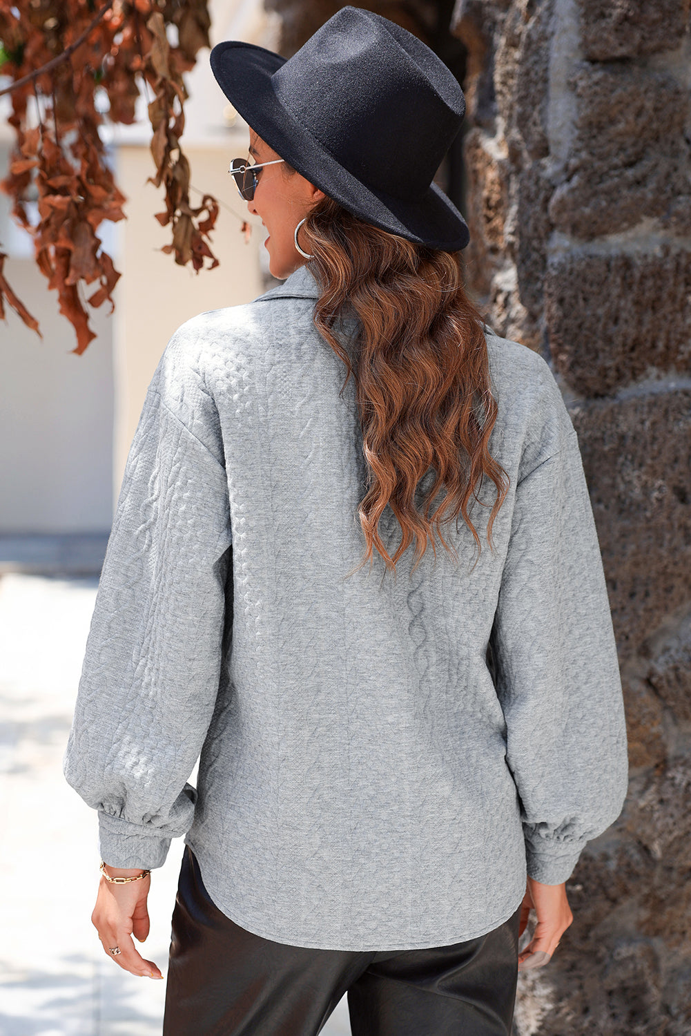 Textured Puff Sleeve Loose Shacket eAura