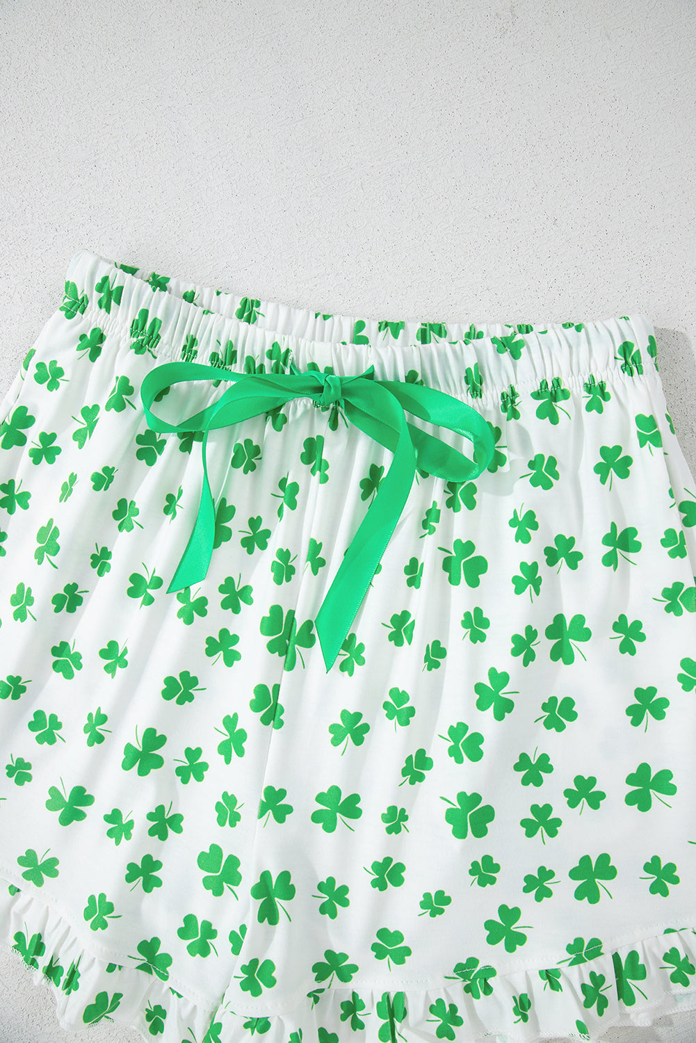 Green Clover Printed Short Sleeve and Ruffled Shorts Pyjama Set eAura