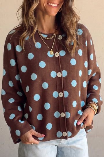 Cardigan Polka Dot Button Down Dropped Shoulder Shift
