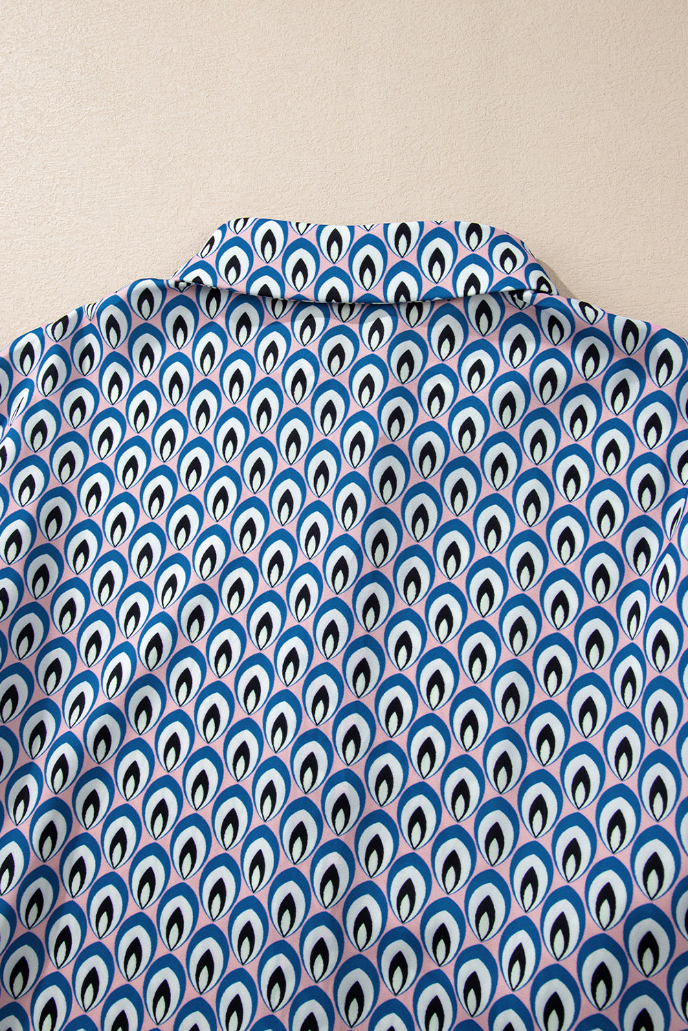 Abstract Print Shirred Cuff Buttoned Oversized Shirt – Blue