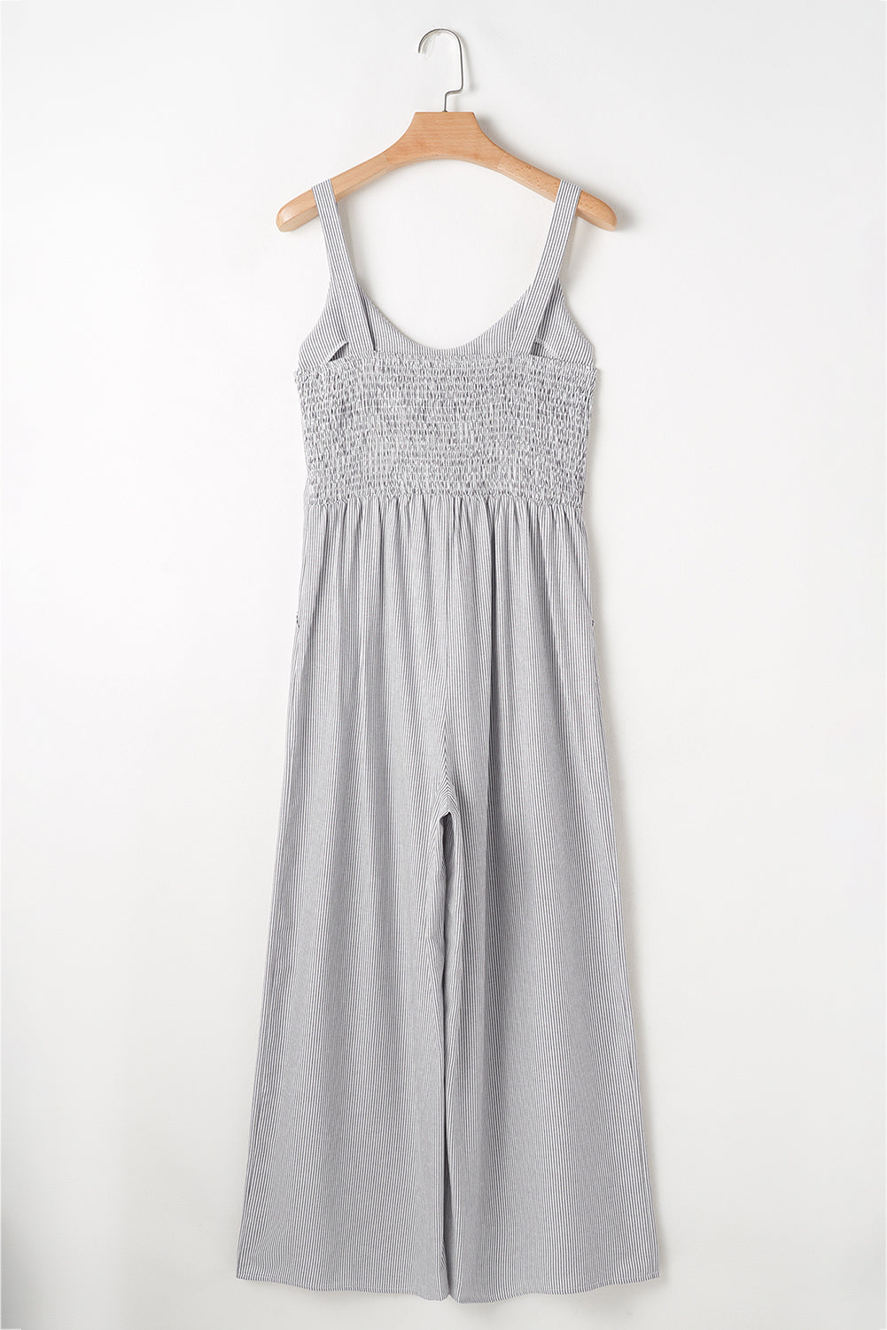 Black Stripe Half Buttoned Sleeveless Wide Leg Jumpsuit BB Fashion Outlet