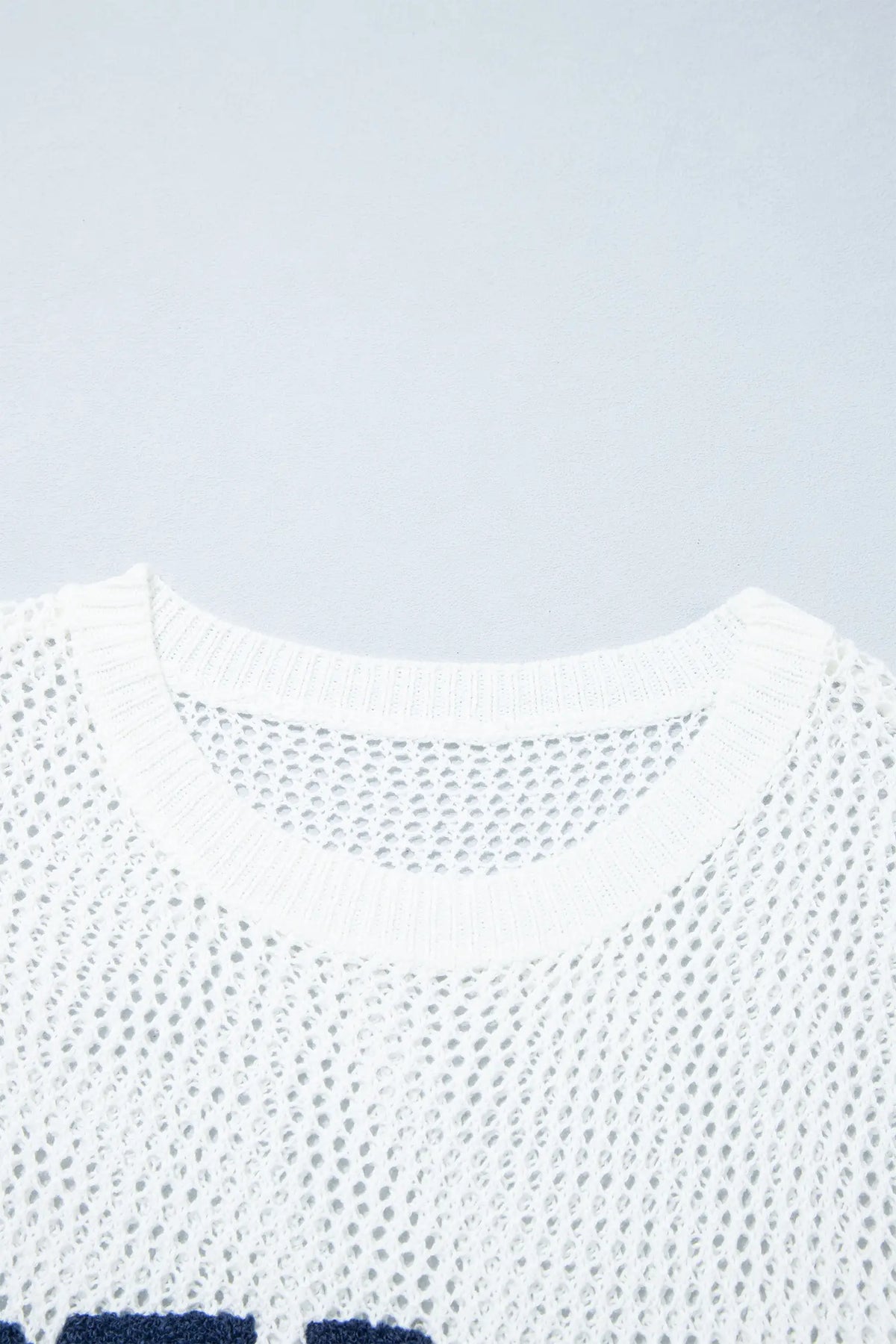 Chenille BEACH Lettering Hollow Out Knit Casual Sweater – White