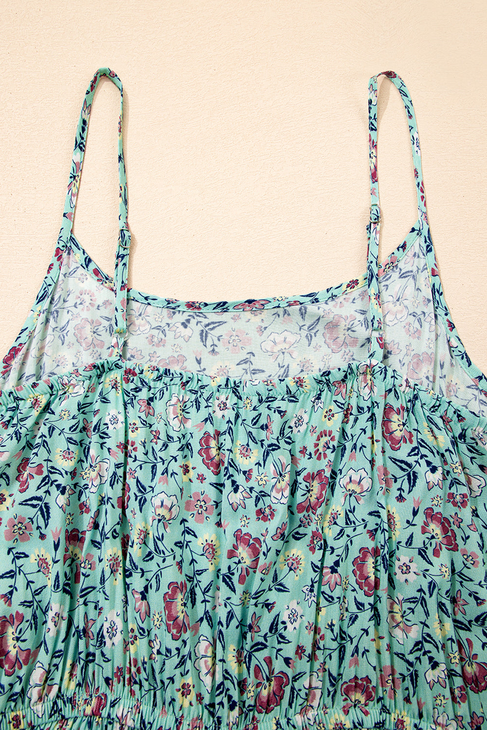 Bohemian Floral Ruffle Bottom Spaghetti Strap Jumpsuit eAura
