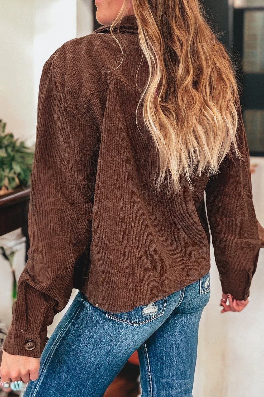 Floral Embroidered Collar Button Front Soft Corduroy Jacket Dear-Lover Dropshipping