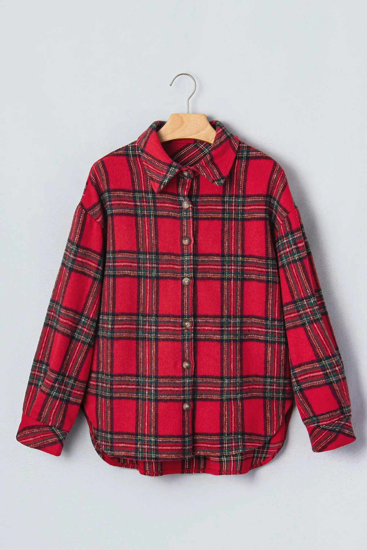 Plaid Button Front Shacket – Red