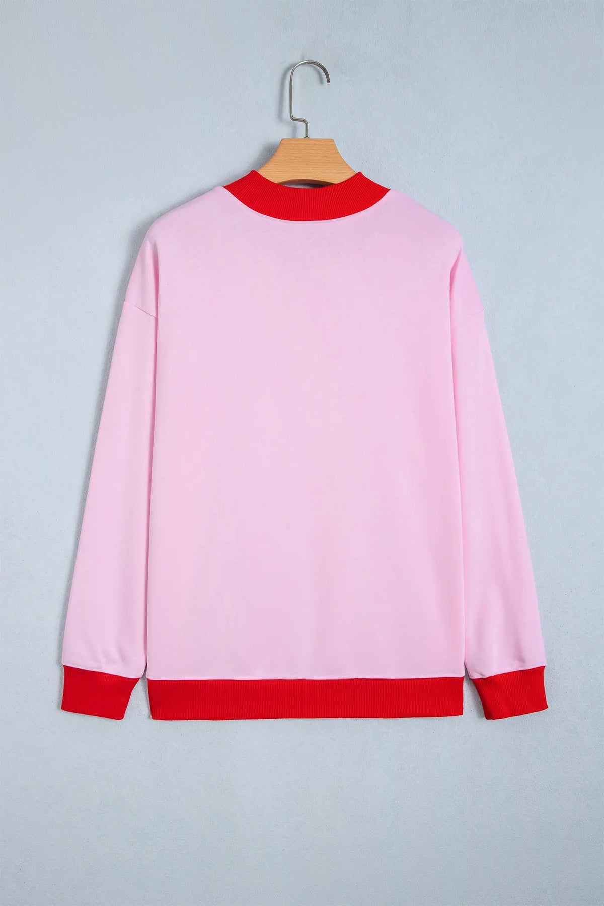 Colourblock Trim Crewneck Long Sleeve Pullover Sweatshirt – Pink