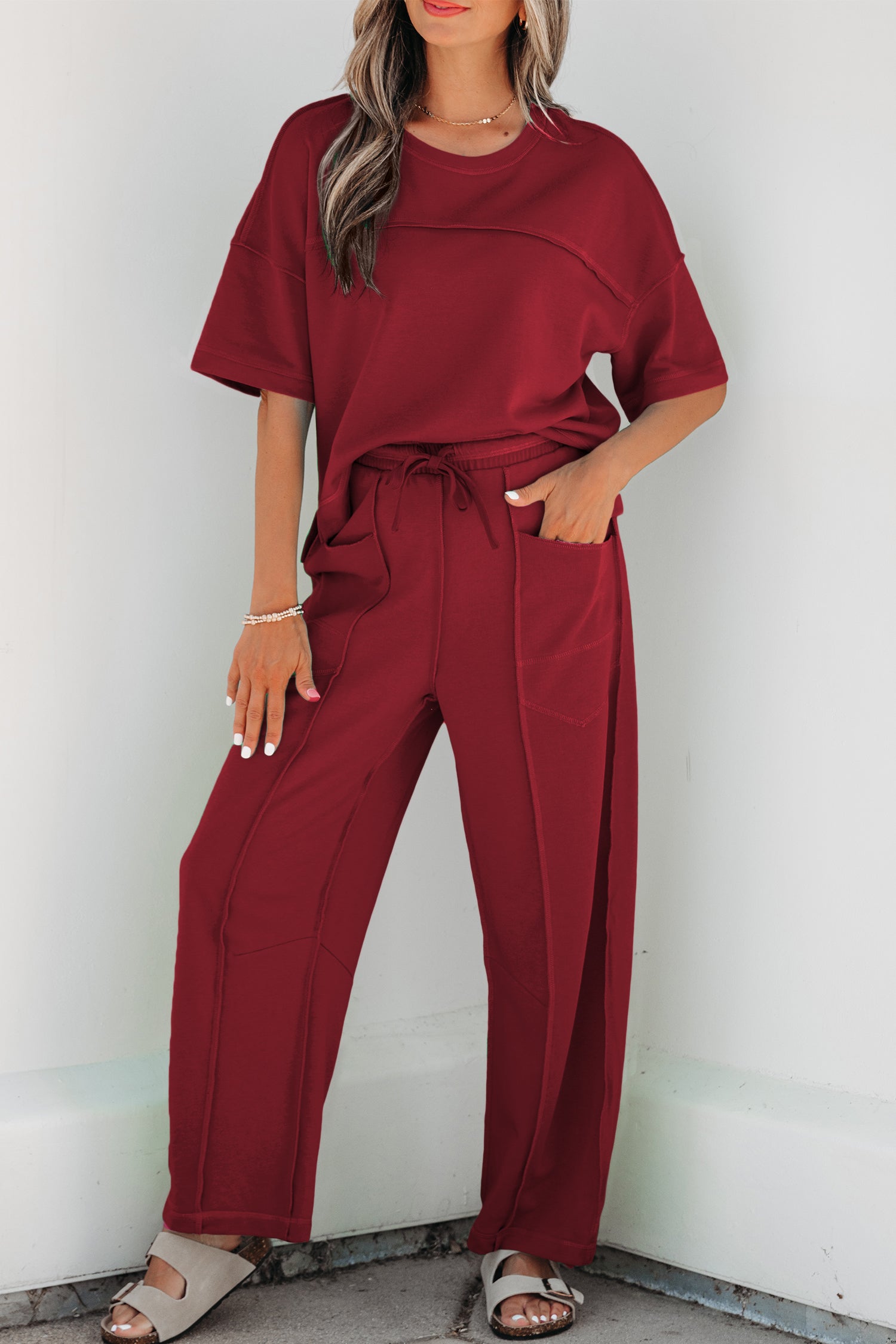 Drop Shoulder Boxy Tee and Barrel Pants Set