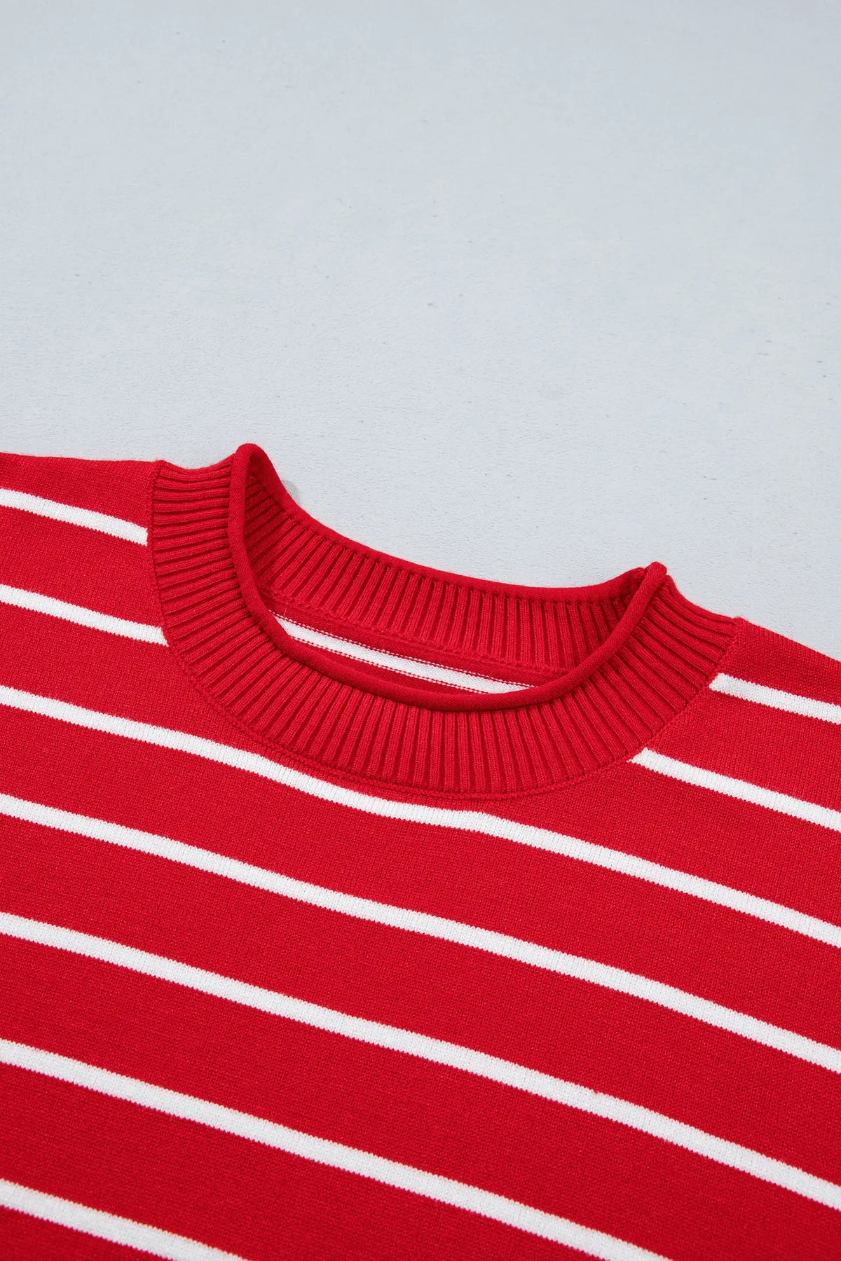 Dropped Shoulder Half Sleeve Relaxed Knit Sweater – Red Stripe