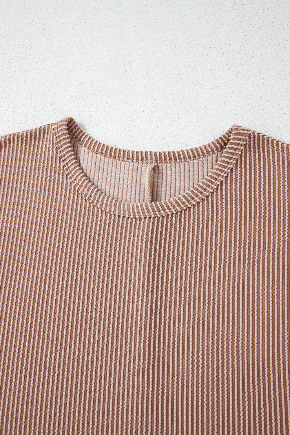 Smoke Grey Ribbed Striped Crew Neck Plus Size Knit T Shirt BB Fashion Outlet